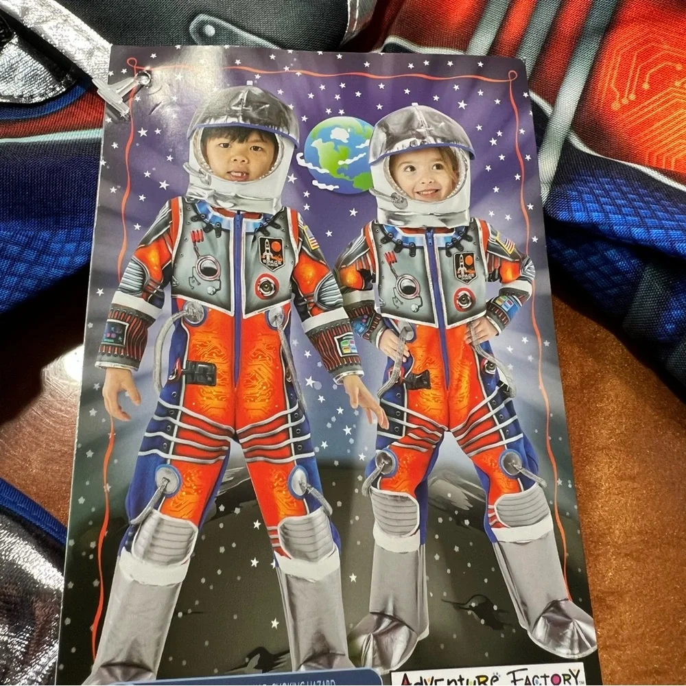NWT Astronaut Space Explorer Costume orange silver include soft helmet 3
